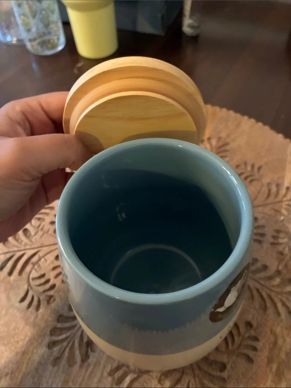 Blue & Cream Coffee Canister with Bamboo Lid